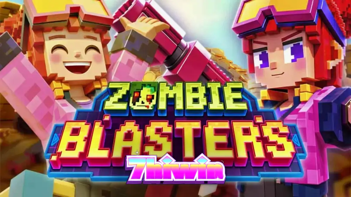 Tampilan visual slot Zombie Blasters dengan tema arcade retro dan elemen apokaliptik